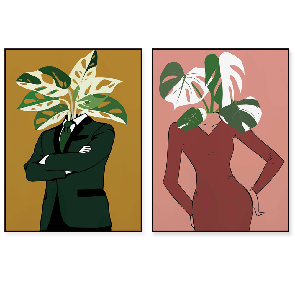 Monstera Adansonii - バーガンディのドレスを着たモンステラ・アルボのポスター！ 緑のスーツを着たモンステラ アダンニ ポスター!多彩/ヴィンテージ/モダン/イラスト/プリント