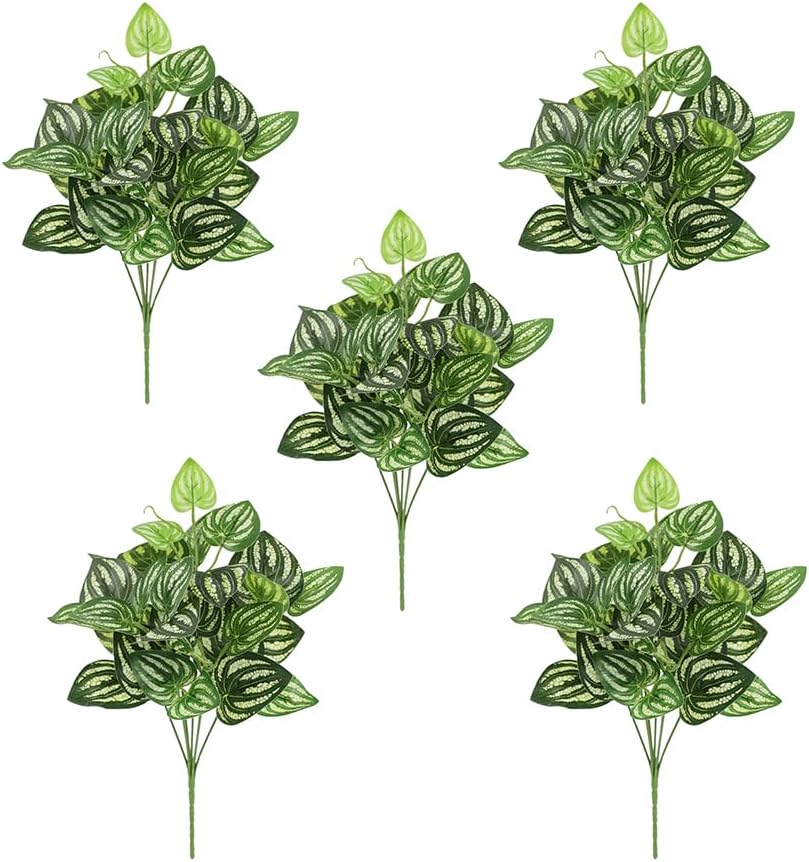 Peperomia Watermelon - 5 個スイカペペロミア人工植物 12.9 インチプラスチック植物フェイクグリーンブッシュグリーン屋内屋外家庭菜園装飾用